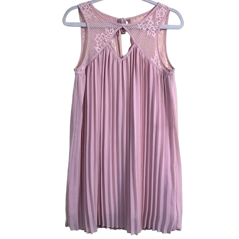 Entro Dusty Rose Pink Lace & Pleated Chiffon Cut Out Sleeveless Dress Size Small - Picture 2 of 14